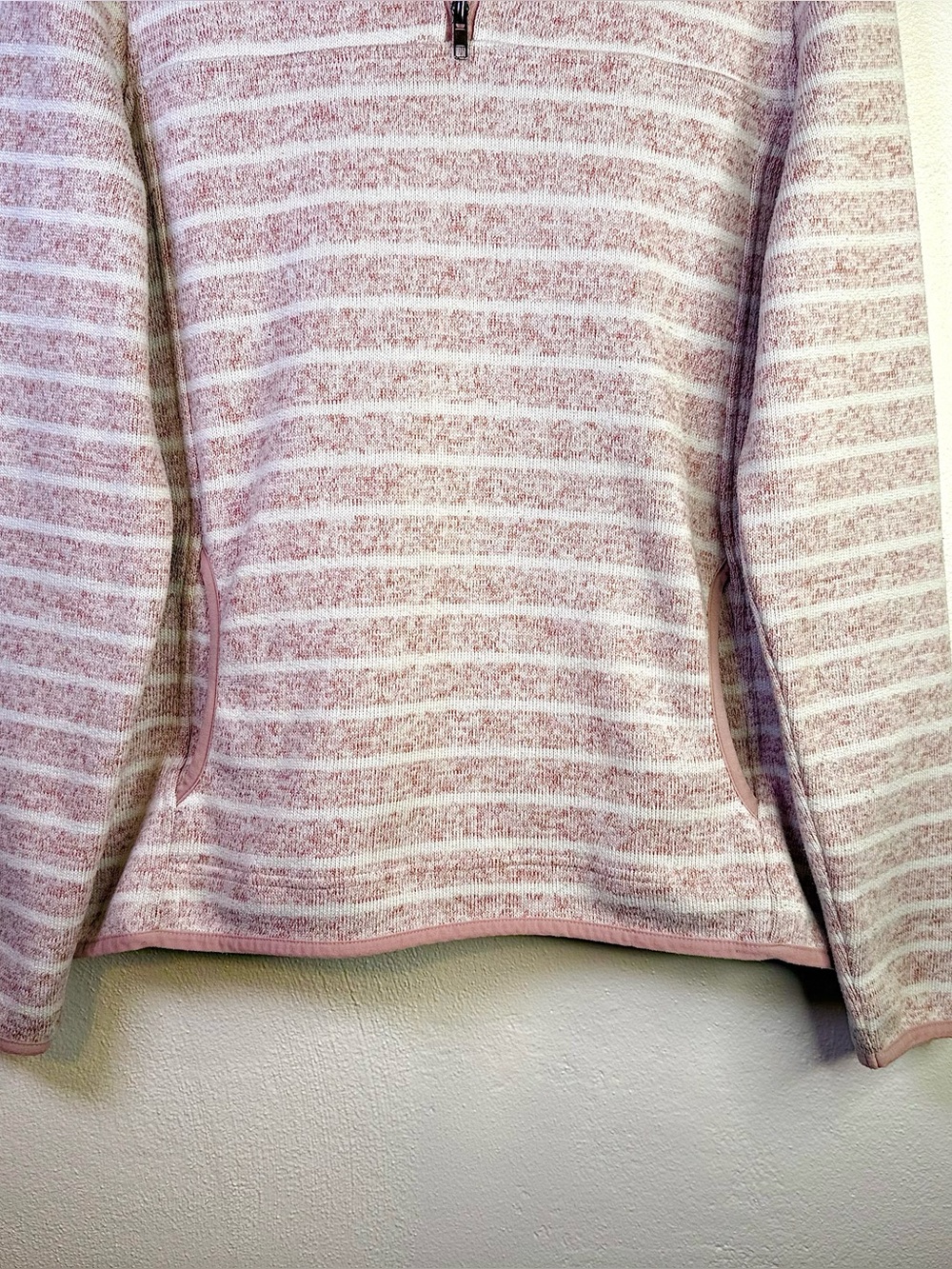 Thread & Supply Pink White Striped Marled Knit Quarter Zip Pullover Sweater Sz L - Picture 3 of 16